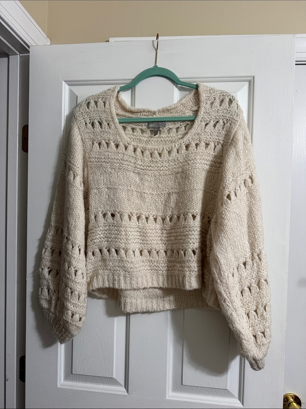 Asos Cream Women's Long Sleeve Hole Cutout Slouchy Sweater Size 12